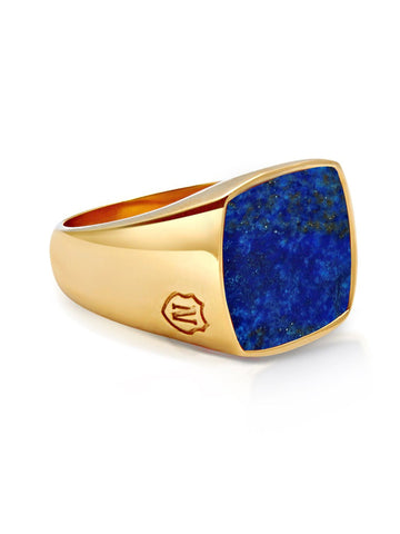 Nialaya Men's Ring Men's Gold Signet Ring with Blue Lapis